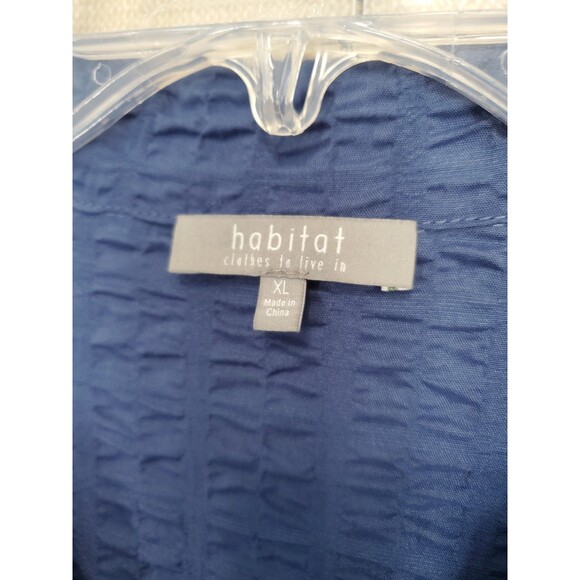 Habitat Retro Twilight Blue Pucker Wire Collar Button-Up Top Size XL Lagenlook - Picture 3 of 7